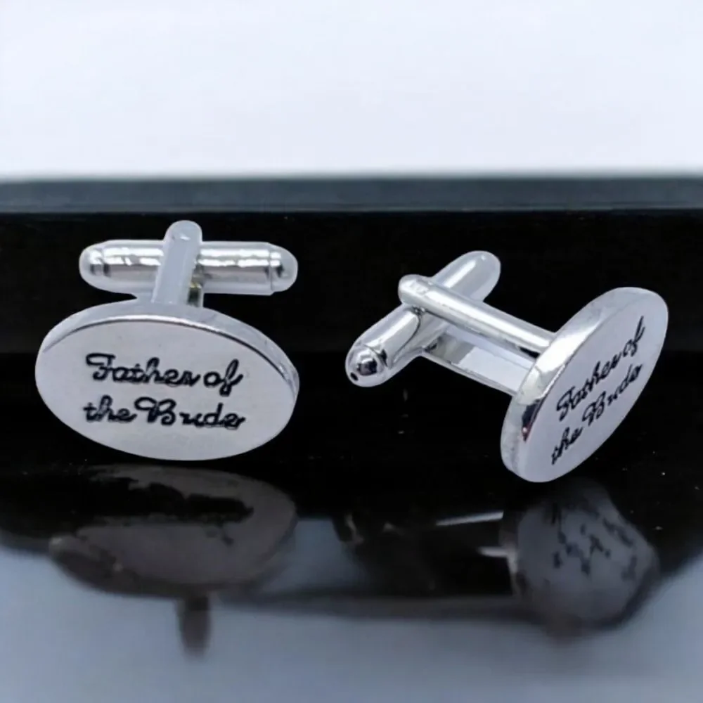 FATHER OF THE BRIDE Wedding Cufflinks Silver Engraved Formal Tuxedo Cuff Links
